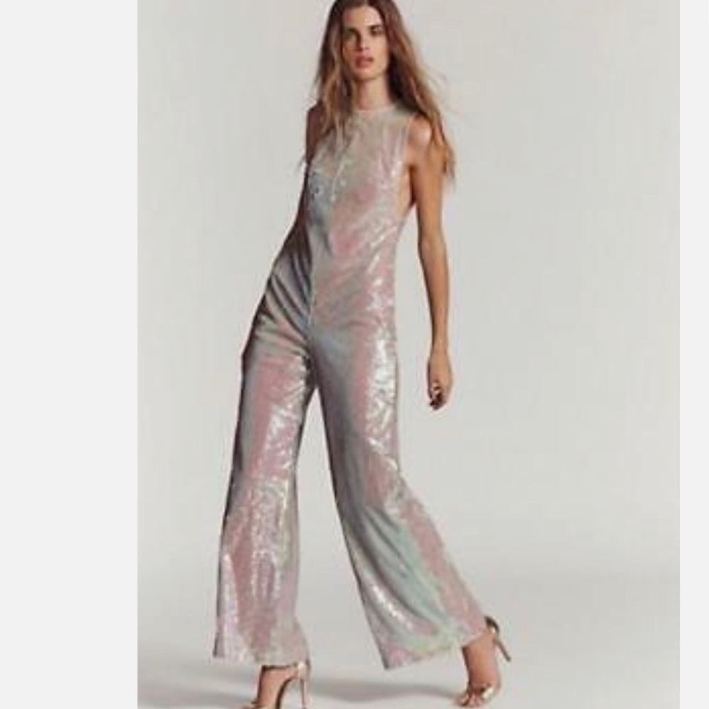 Free People Star Bright Blush Sequin Jumpsuit NWT